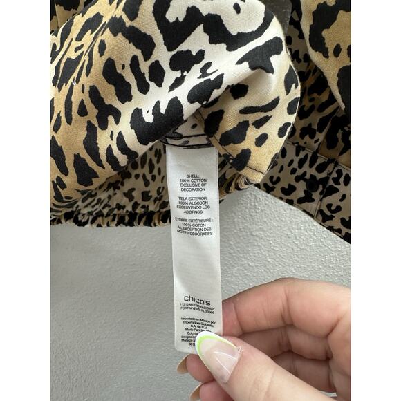 Chicos Womens Shirt Size 4 Brown Effortless Leopard Luxe ButtonUp 3/4 Sleeve NWT - Picture 7 of 13